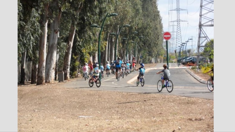 ילדים רוכבים על אופניים, אילוסטרציה, אור ירוק